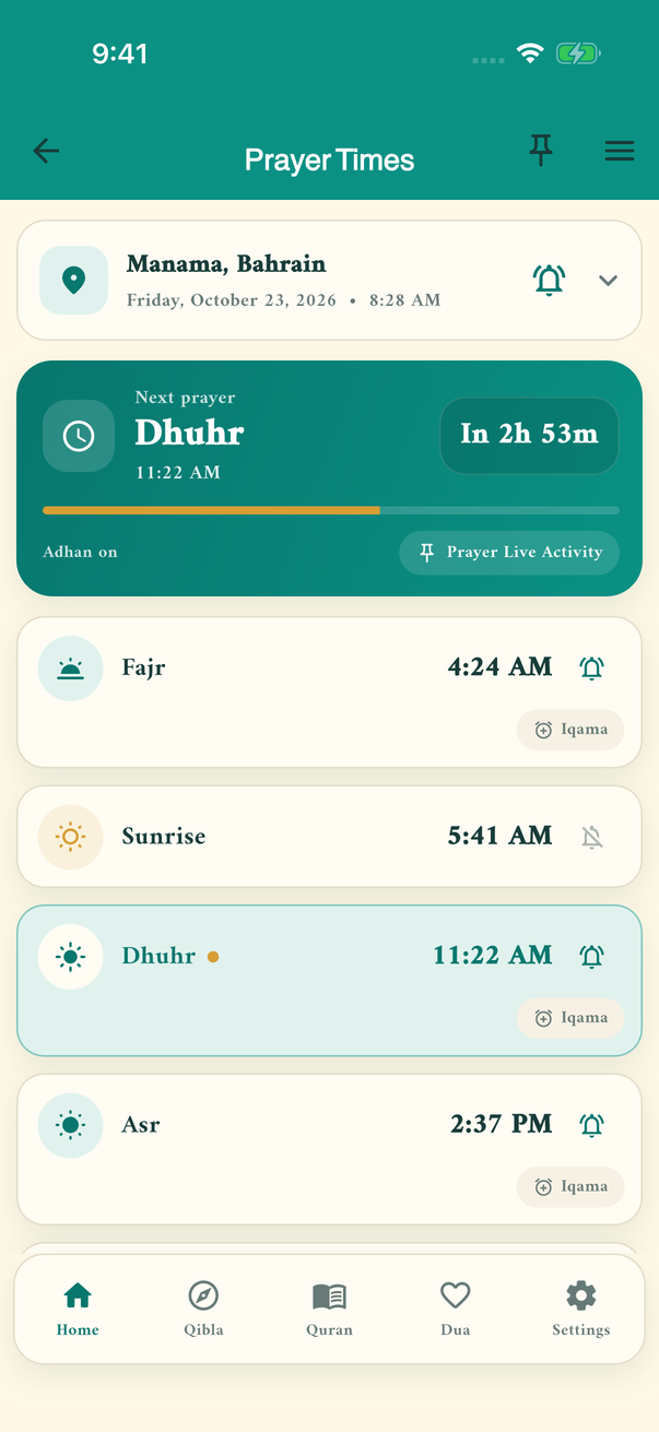 NoorPath prayer times in English